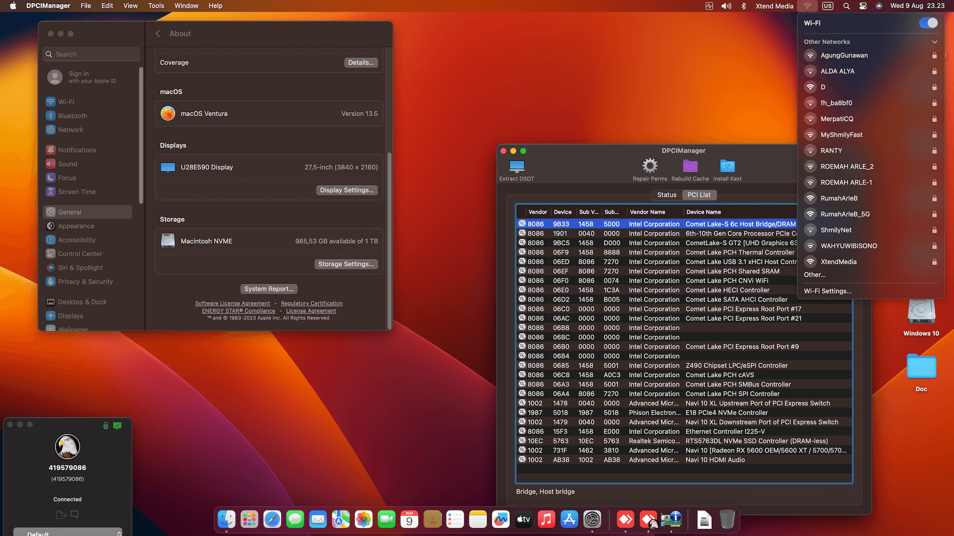 Gigabyte Z490 Aorus Pro AX + Intel Core i9 10850K + MSI RX 5700XT 3rd   OpenCore 1