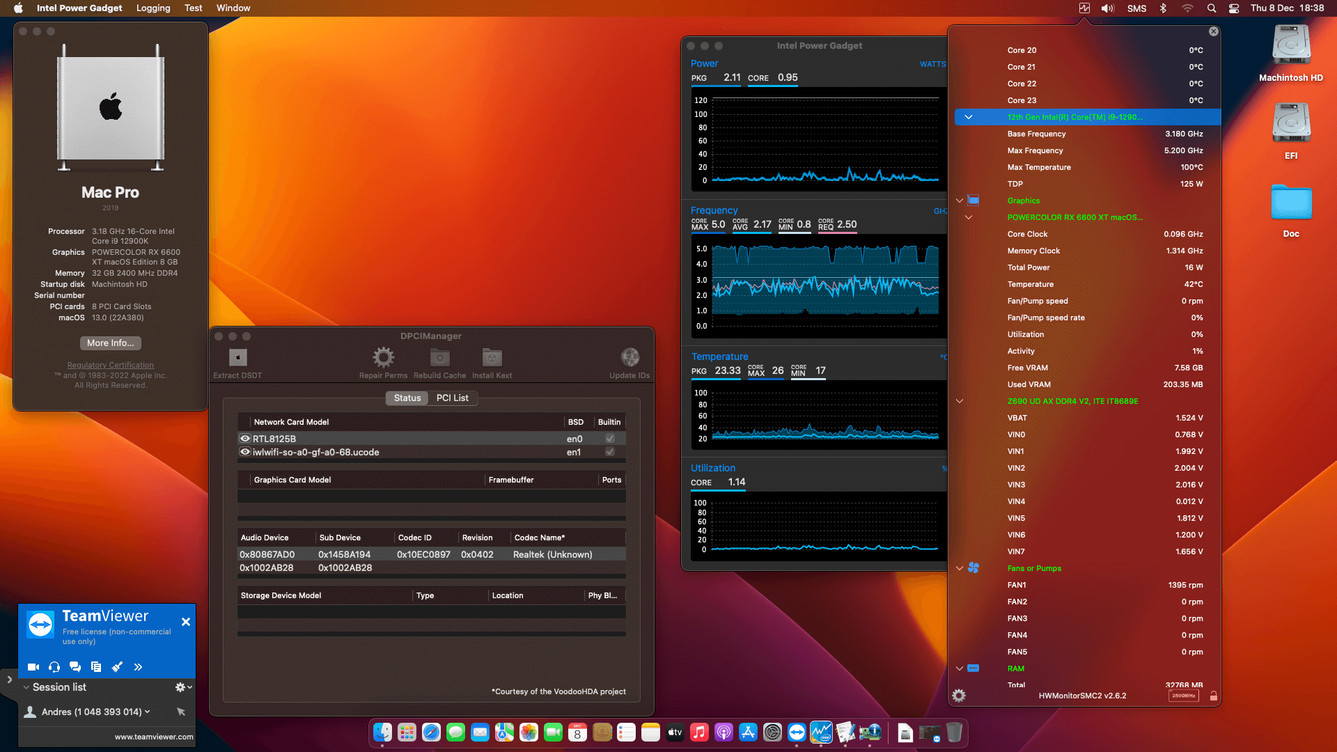 Gigabyte Z690 UD AX DDR4 V2 + Intel Core i9 12900K + Power Color RX 6600 XT OpenCore 1