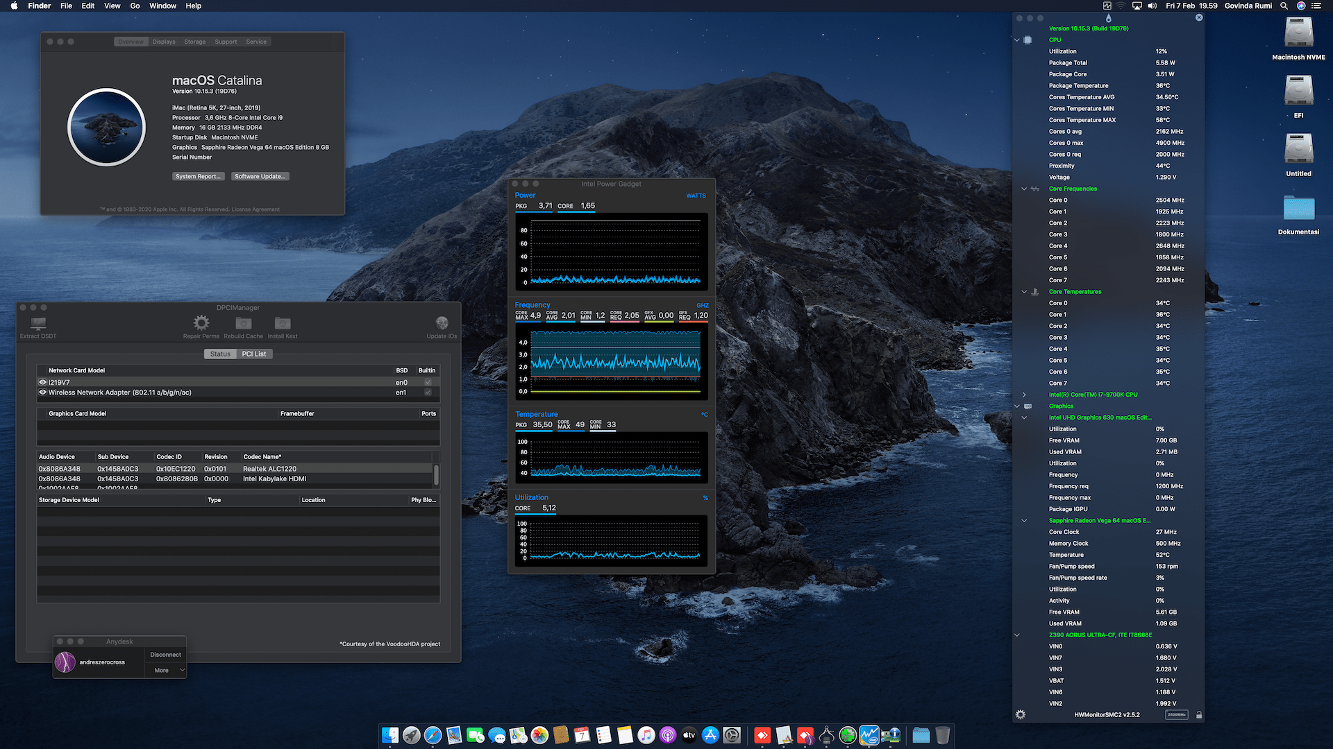 Gigabyte Z390 Aorus Ultra + Intel Core i7 9700K + Sapphire Vega 64 1