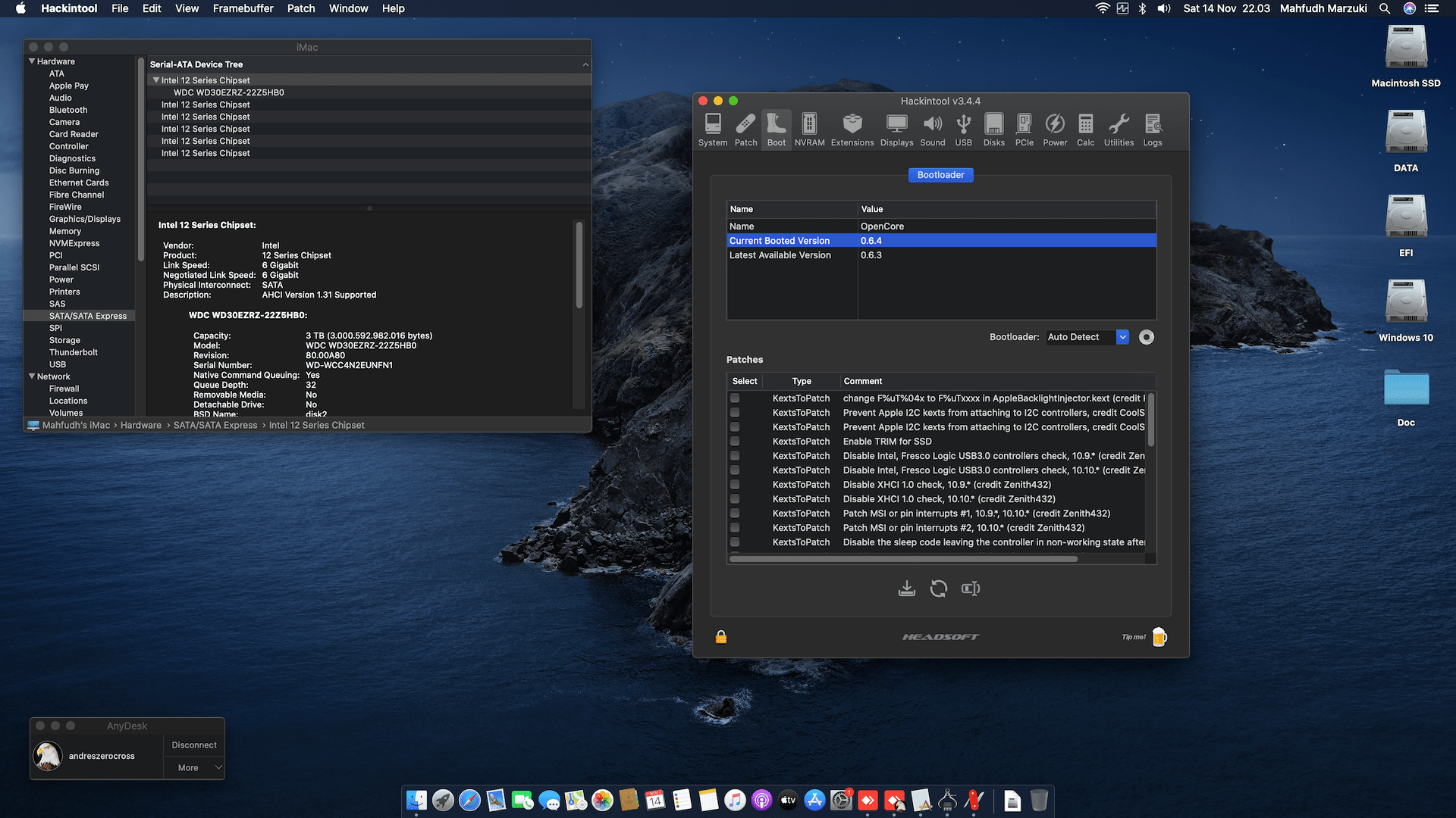 Gigabyte Z490 Aorus Pro AX + Intel Core i9 10850K + MSI RX 5700XT OpenCore 8