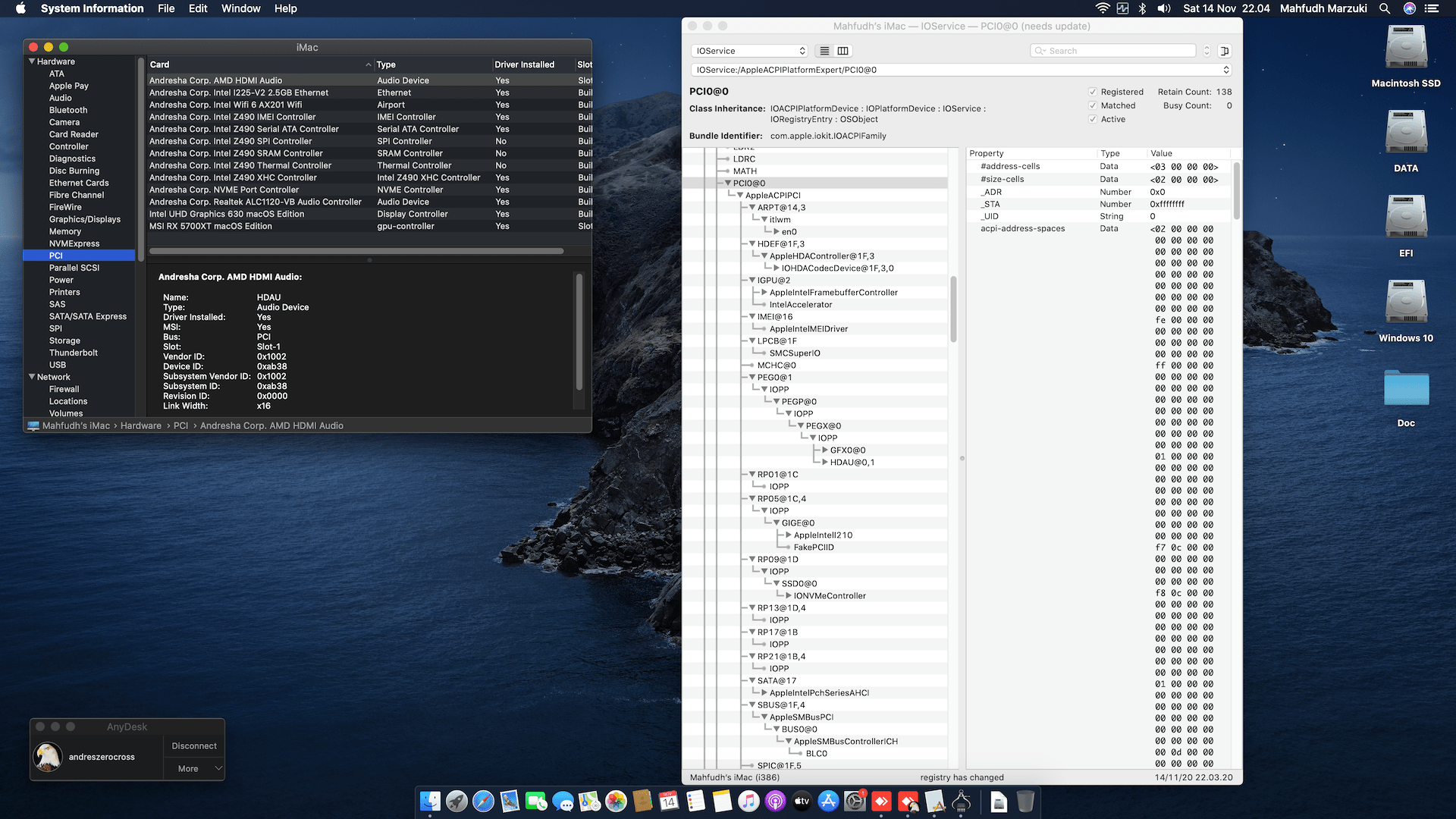 Gigabyte Z490 Aorus Pro AX + Intel Core i9 10850K + MSI RX 5700XT OpenCore 9