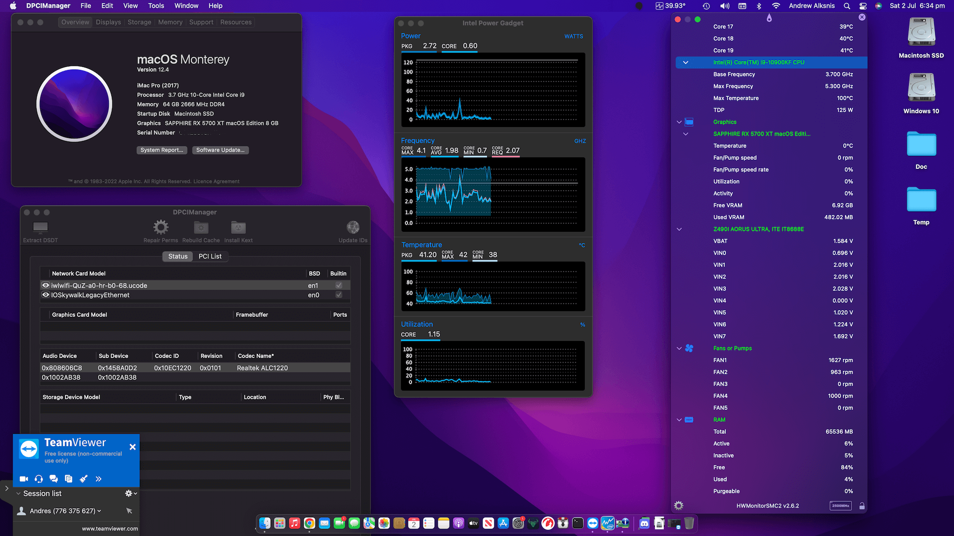 Gigabyte Z490I Aorus Ultra + Intel Core i9 10900KF + Sapphire Radeon RX 5700XT OpenCore 1