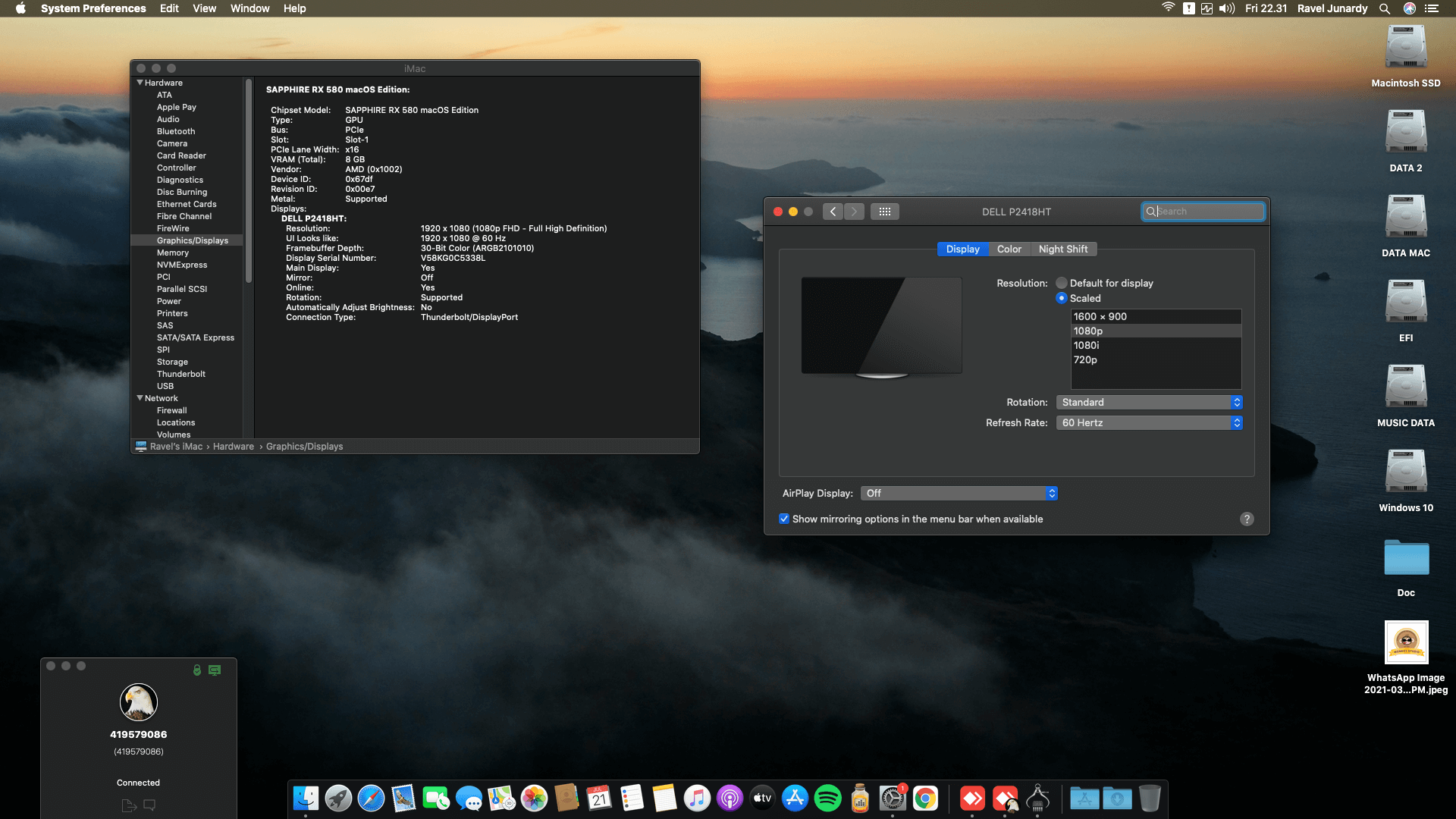 Gigabyte Z390 D + Intel Core i9 9900K + Sapphire RX 580 OpenCore 1