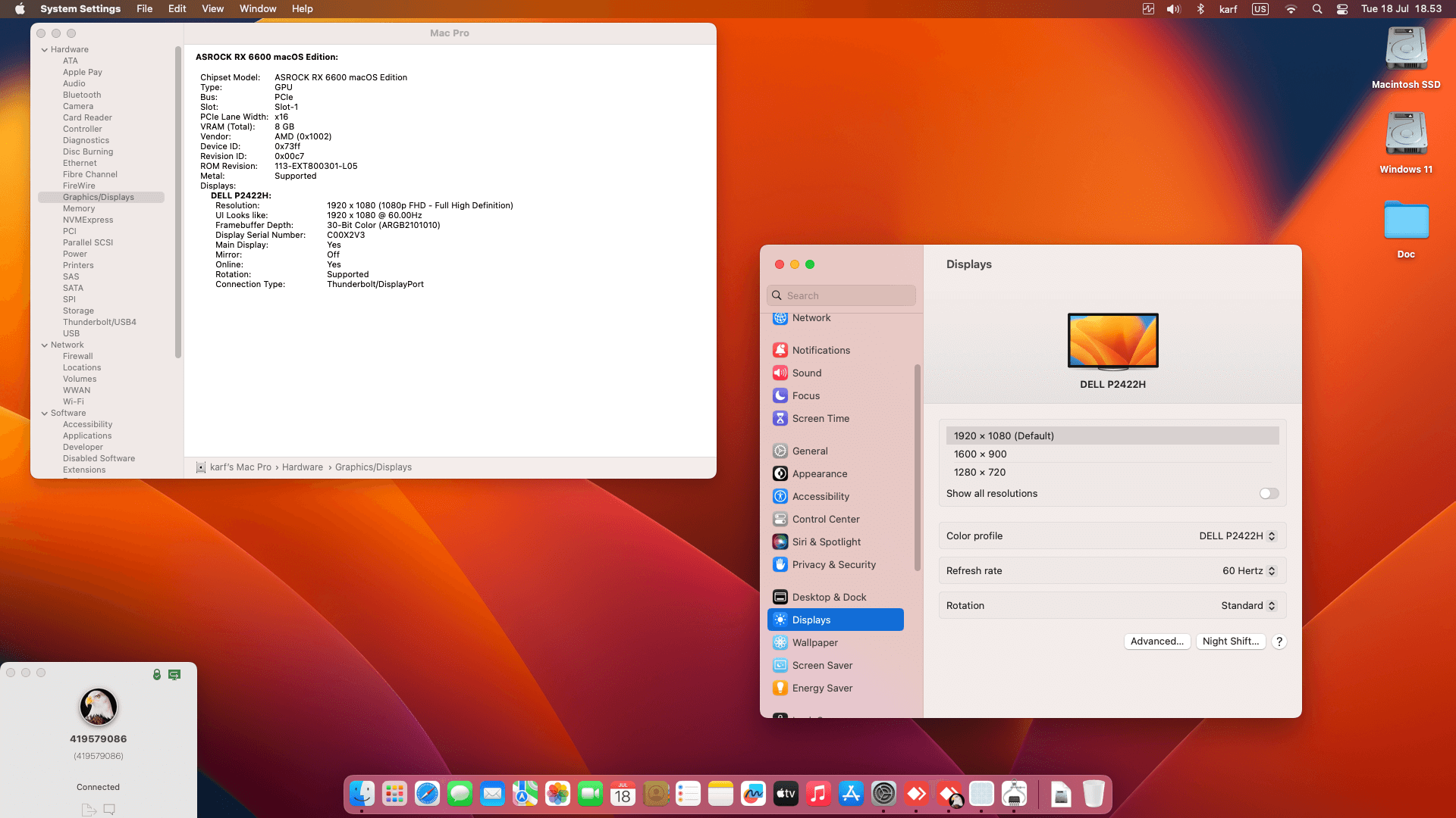 MSI Pro B760M A Wifi + Intel Core i7 13700 + Asrock RX 6600   OpenCore 1