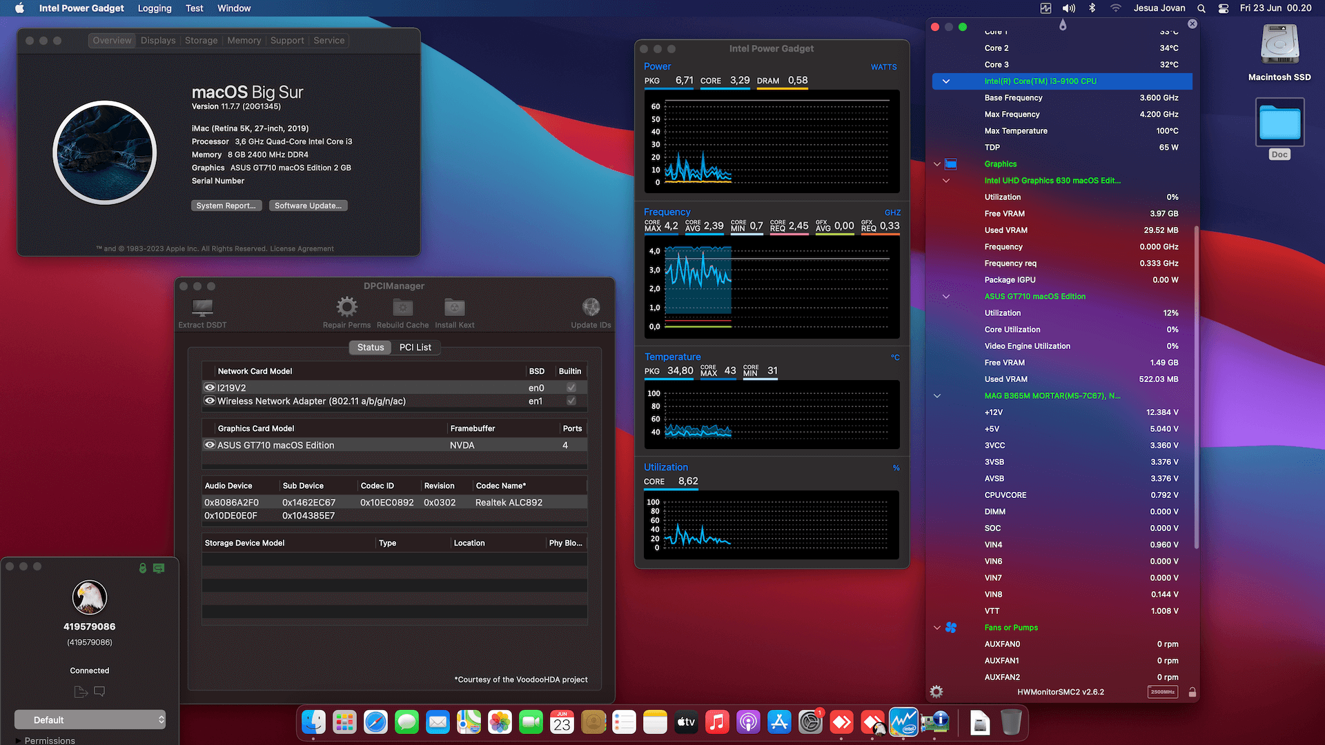 MSI MAG B365M Mortar + Intel Core i3 9100 + Asus GT 710   OpenCore 1
