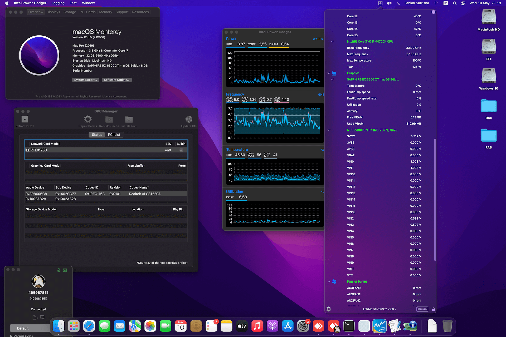 MSI MEG Z490I Unify + Intel Core i7 10700K + Sapphire RX 6600 XT   OpenCore 1