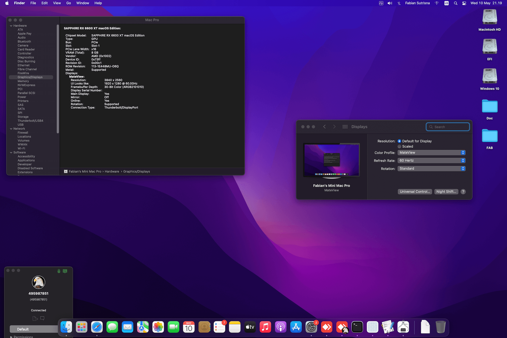MSI MEG Z490I Unify + Intel Core i7 10700K + Sapphire RX 6600 XT   OpenCore 1