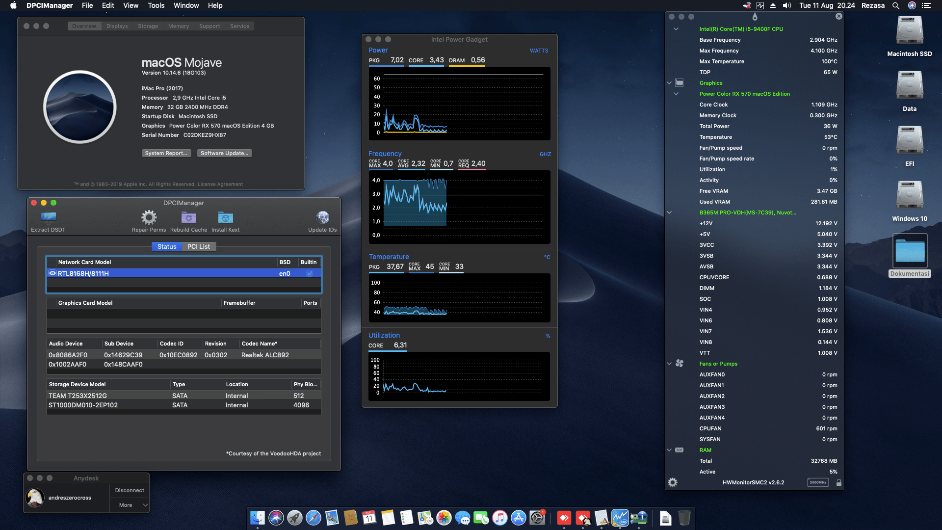 MSI B365M PRO VDH 2nd + Intel Core i5 9400F + Power Color RX 570 1