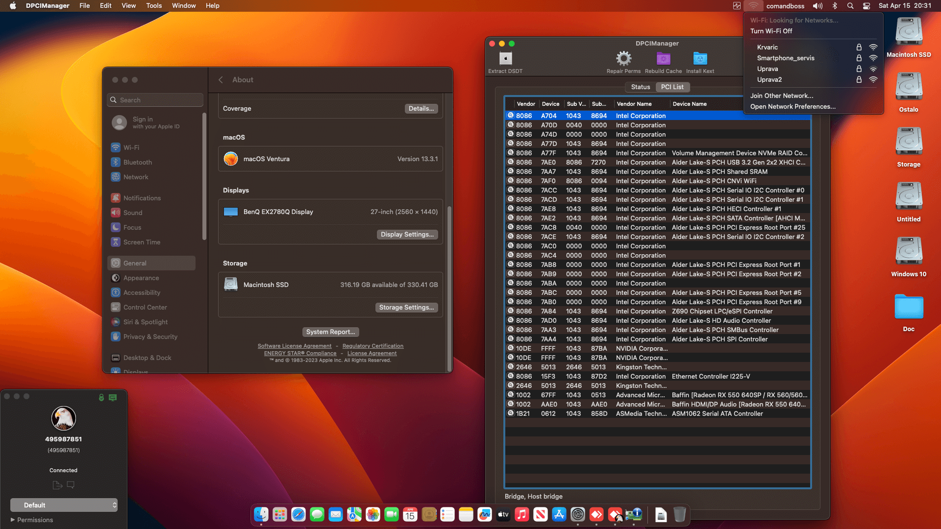 Asus ROG Strix Z690 G Gaming Wifi + Intel Core i5 13600K + Asus RX 550   OpenCore 2