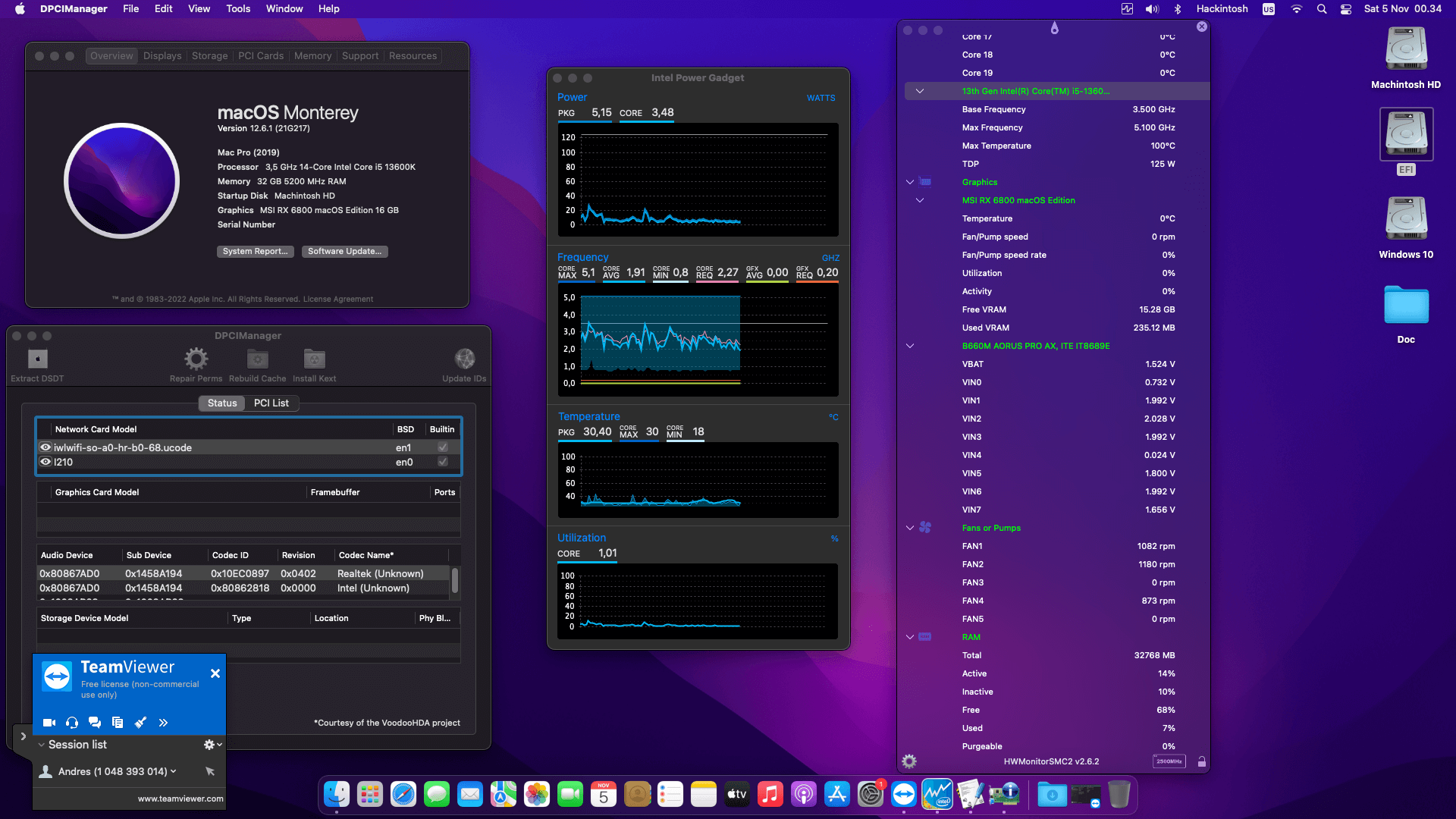 Gigabyte Aorus B660M Pro AX + Intel Core i5 13600K + MSI RX 6800   OpenCore 1