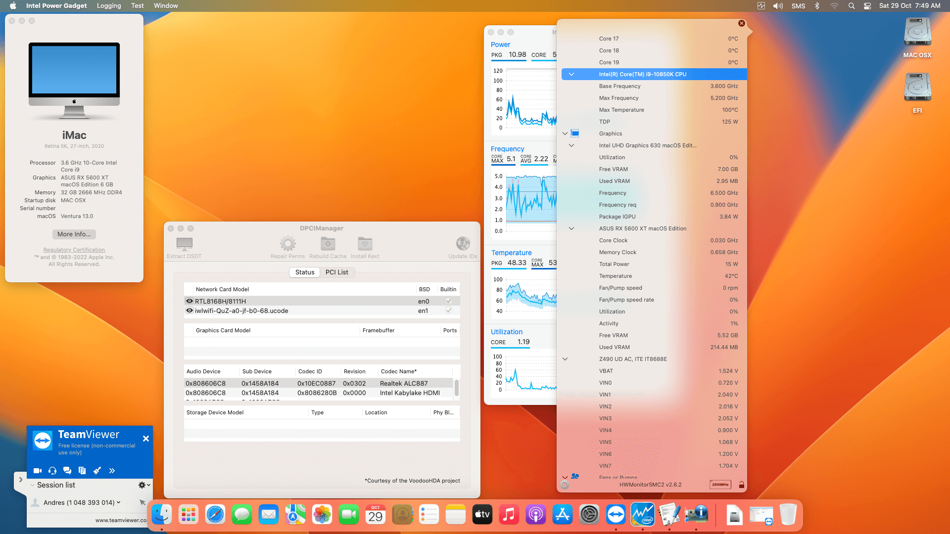 Gigabyte Z490 UD AC + Intel Core i9 10850K + Asus RX 5600 XT OpenCore 1