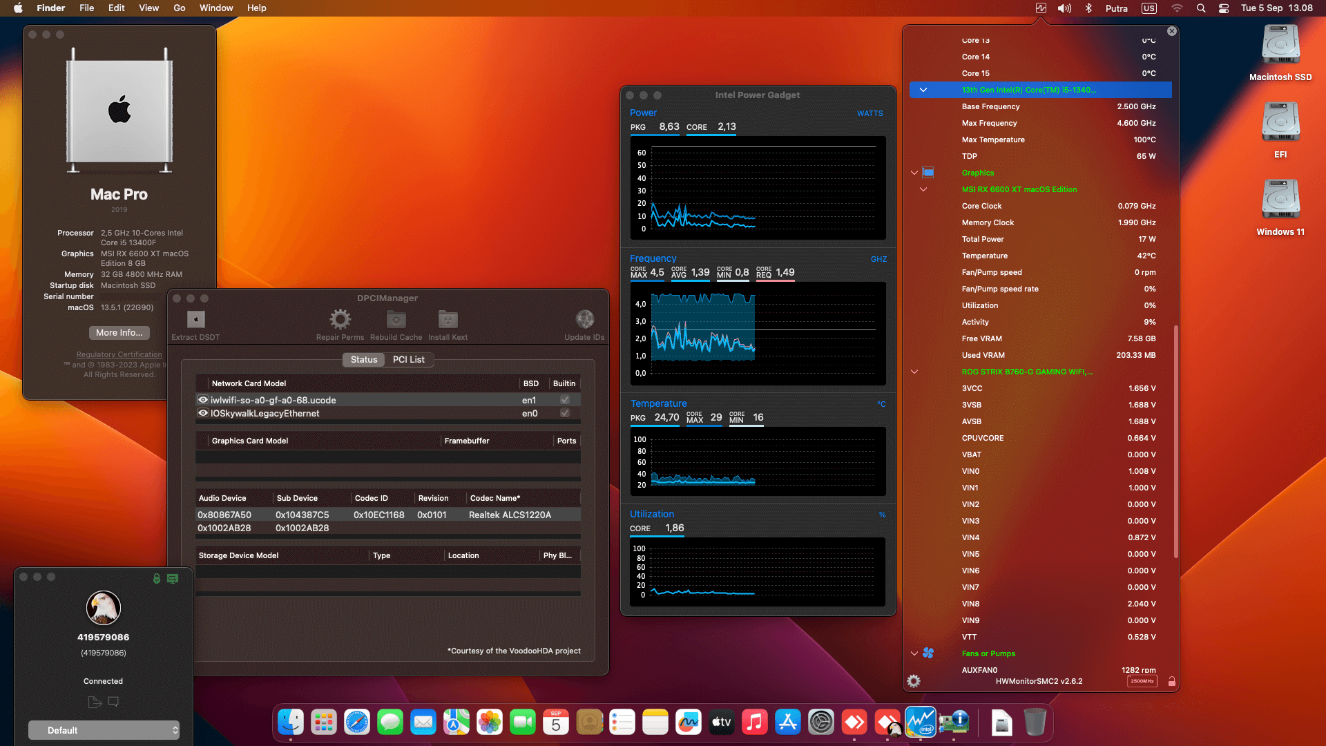 Asus ROG Strix B760 G Gaming Wifi + Intel Core i5 13400F + MSI RX 6600 XT   OpenCore 1