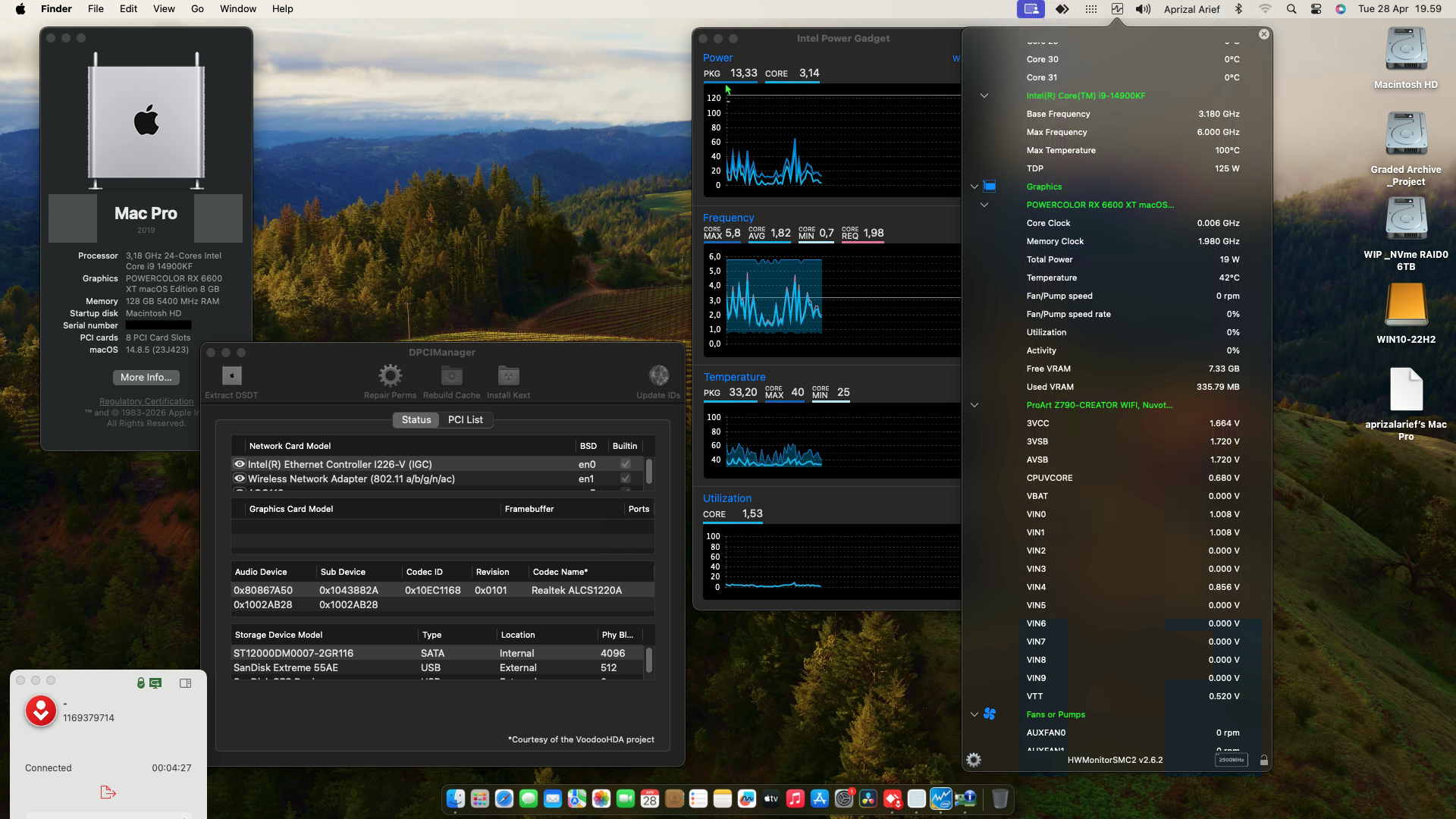 Success Hackintosh macOS Sonoma 14.8.5 Build 23J423 on Asus ProArt Z790 Creator WiFi + Intel Core i9 14900KF + PowerColor RX 6600 XT