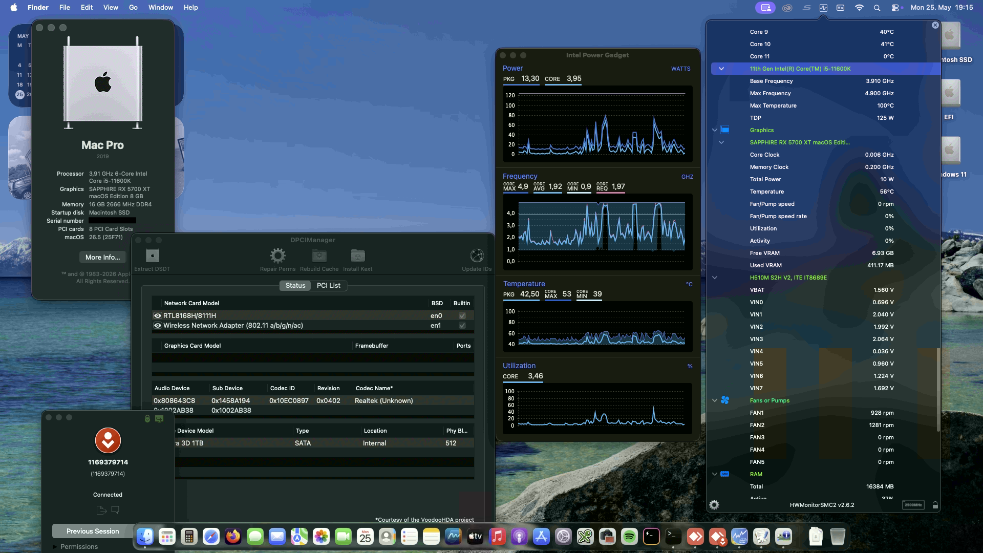 Success Hackintosh macOS Tahoe 26.5 Build 25F71 on Gigabyte H510M S2H V2 + Intel Core i5 11600K + Sapphire RX 5700 XT