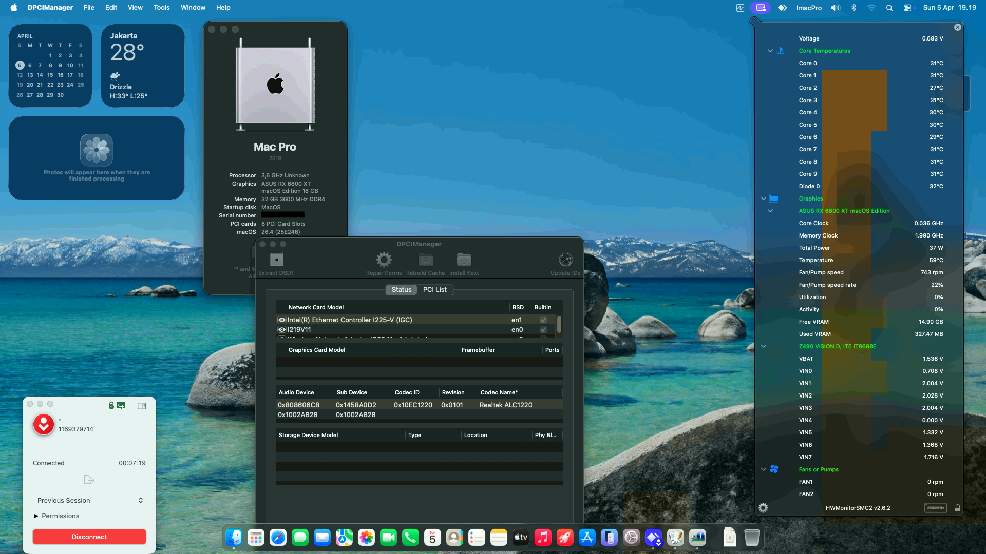 Success Hackintosh macOS Tahoe 26.4 Build 25E246 on Gigabyte Z490 Vision D + Intel Core i9 10850K + Asus RX 6800 XT