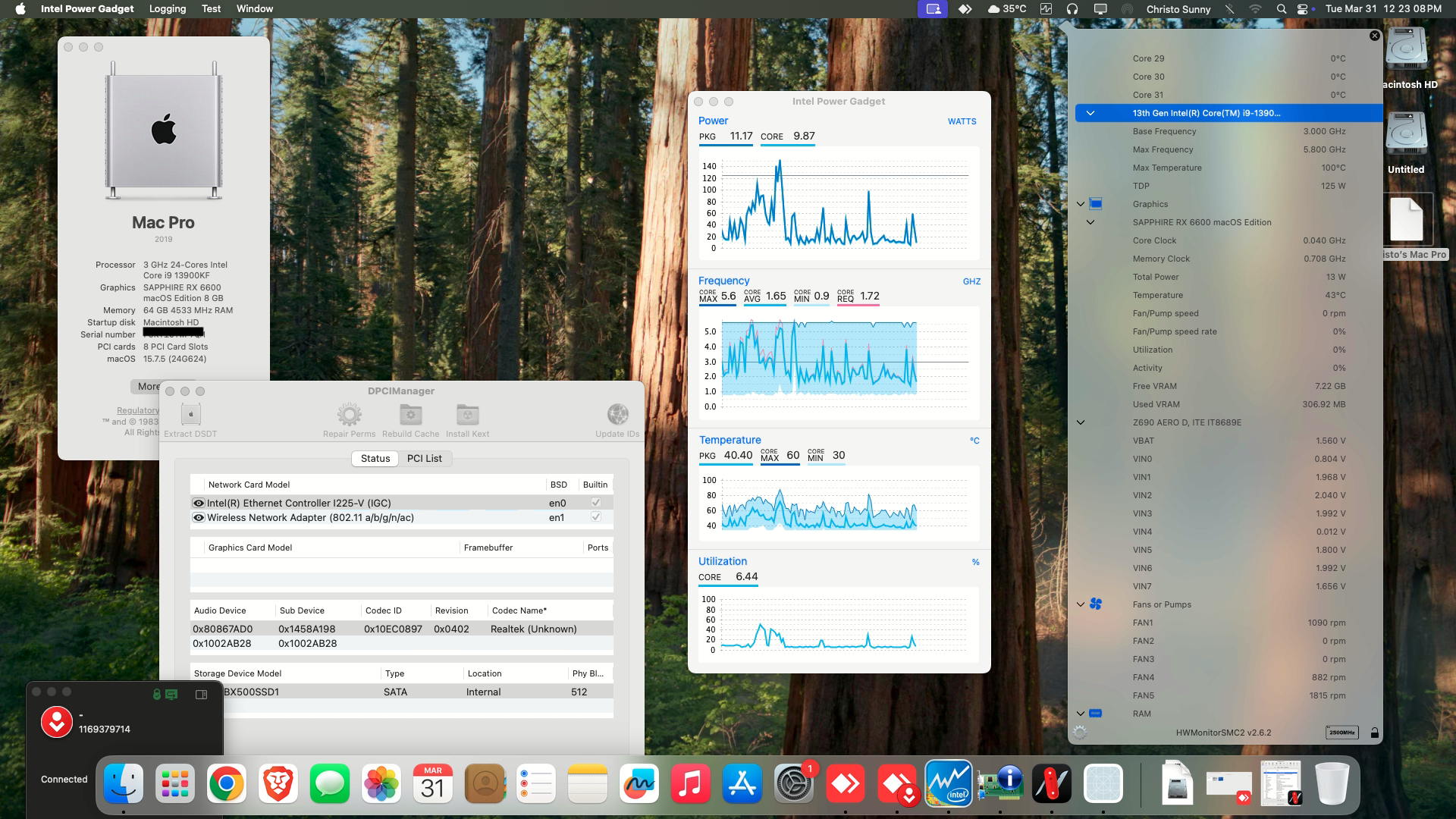 Success Hackintosh macOS Sequoia 15.7.5 Build 24G624 on Gigabyte Z690 Aero D + Intel Core i9 13900KF + Sapphire RX 6600