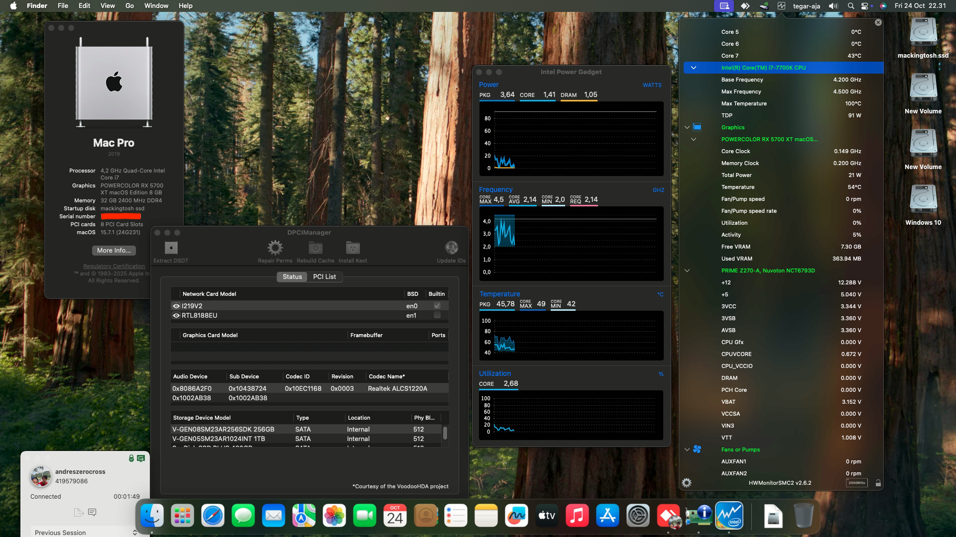 Success Hackintosh macOS Sequoia 15.7.1 Build 24G231 in Asus Prime Z270-A + Intel Core i7 7700K + PowerColor RX 5700 XT