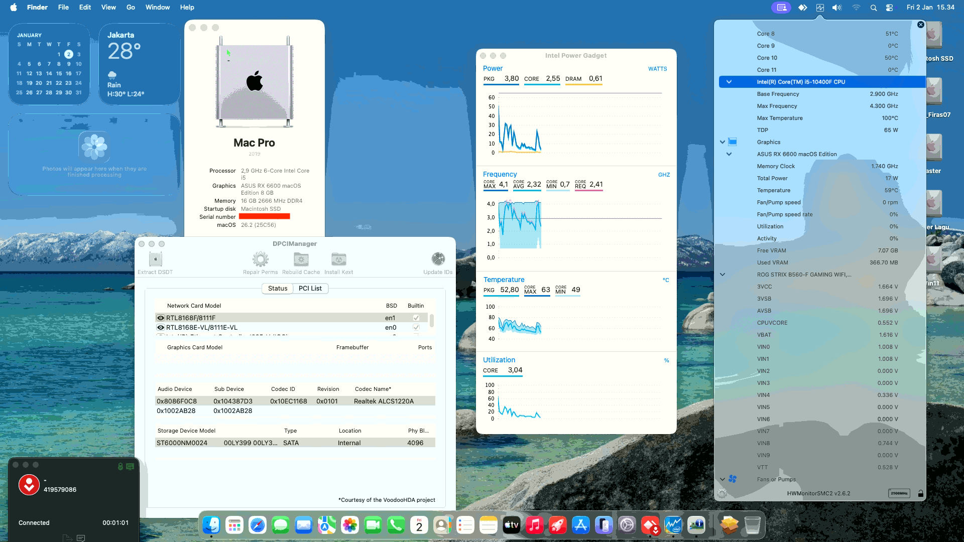 Success Hackintosh macOS Tahoe 26.2 Build 25C56 in Asus ROG Strix B560-F Gaming Wifi + Intel Core i5 10400F + Asus RX 6600