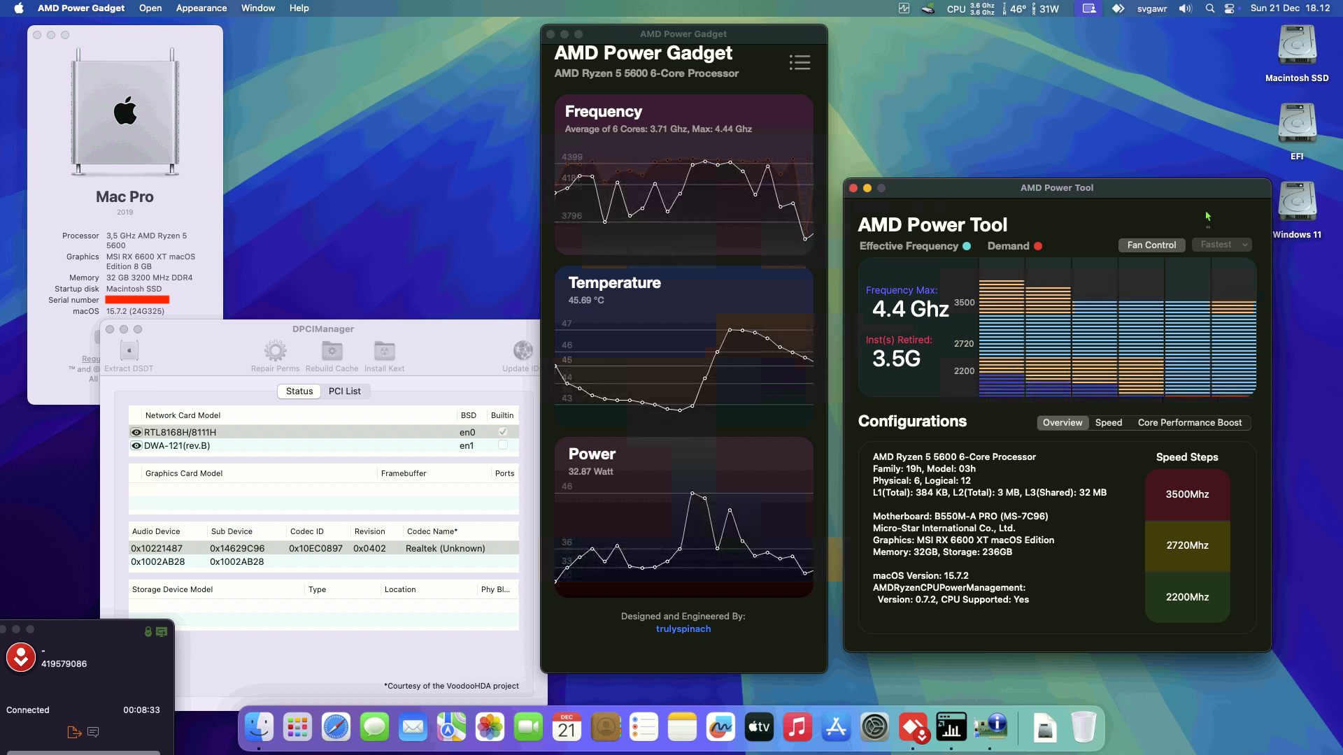 Success Hackintosh macOS Sequoia 15.7.2 Build 24G325 in MSI B550M-A Pro + AMD Ryzen 5 5600 + MSI RX 6600 XT